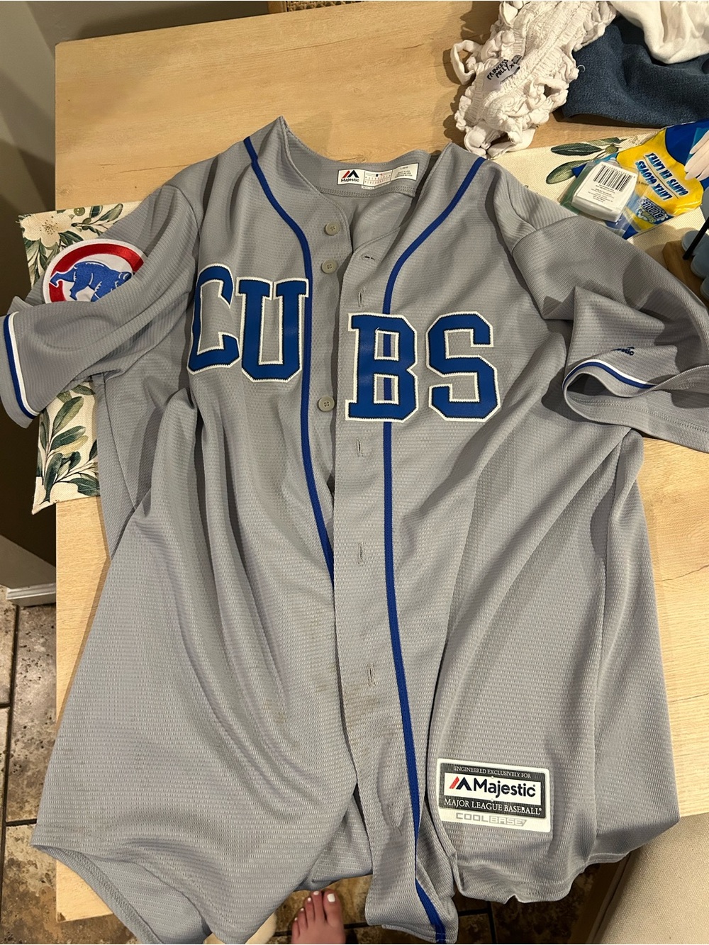 Majestic Gray Baseball Jersey with Blue Trim
